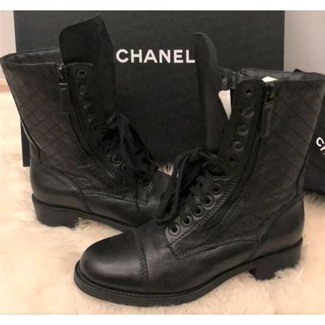 chanel black bootie|Chanel black combat boots.